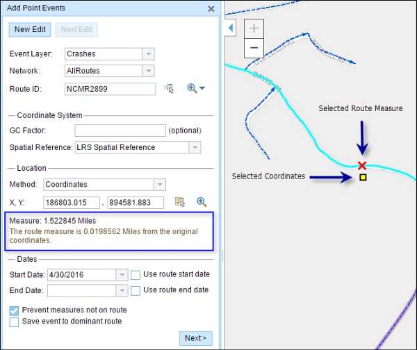 New point displayed on the map New point displayed on the map