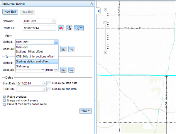 Select Starting station and offset Select Starting station and offset